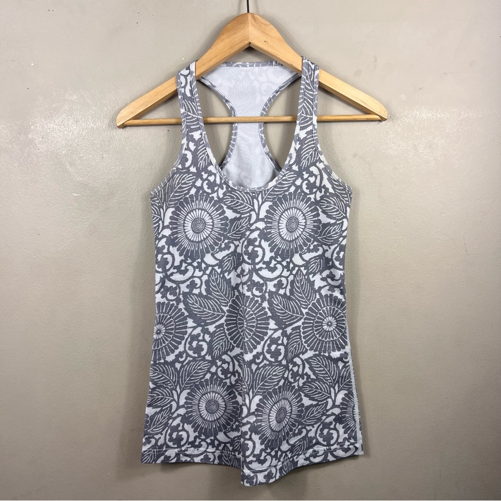lululemon athletica White and Gray Floral Racerback Tank